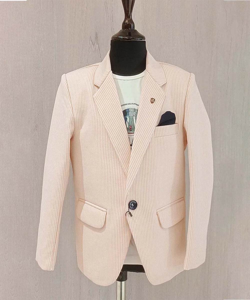 Peach Colour Self-Striped Blazer with White T-shirt for Boys for Party