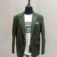 bottle green party wear blazer set for boys 