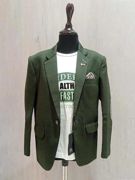 bottle green party wear blazer set for boys 