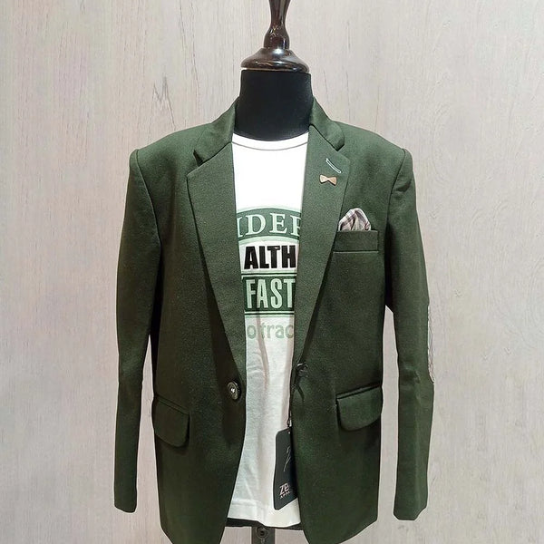 bottle green party wear blazer set for boys 
