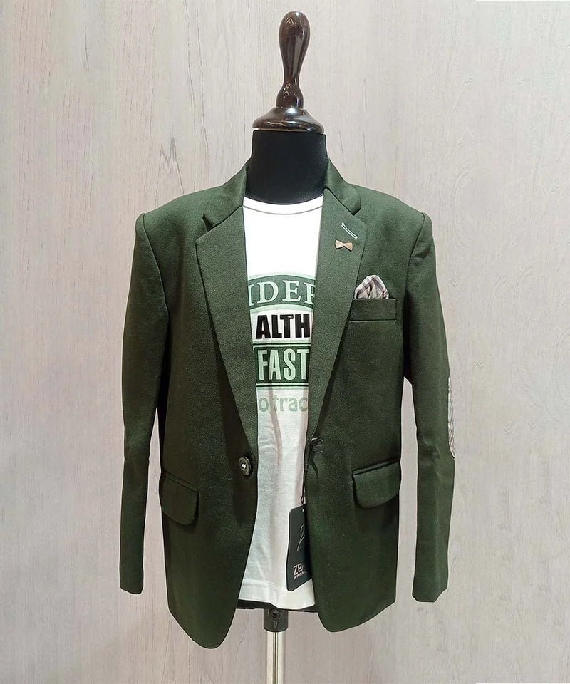 bottle green party wear blazer set for boys 