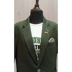 wedding wear bottle green blazer with white t-shirt underneath for boys 