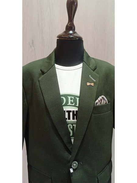 wedding wear bottle green blazer with white t-shirt underneath for boys 