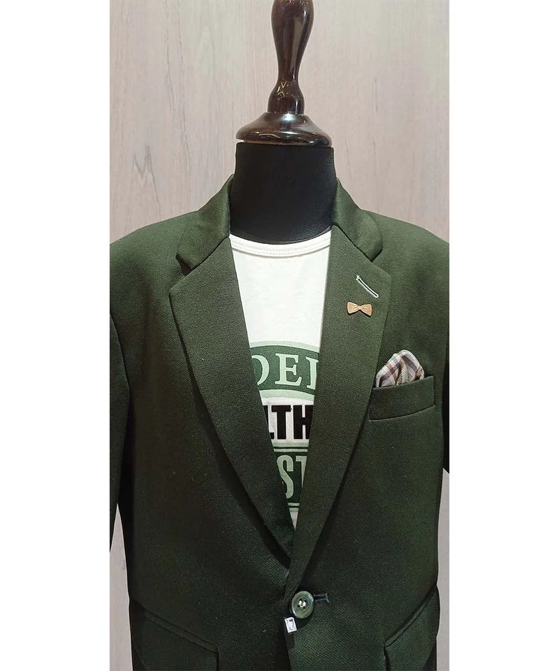 wedding wear bottle green blazer with white t-shirt underneath for boys 