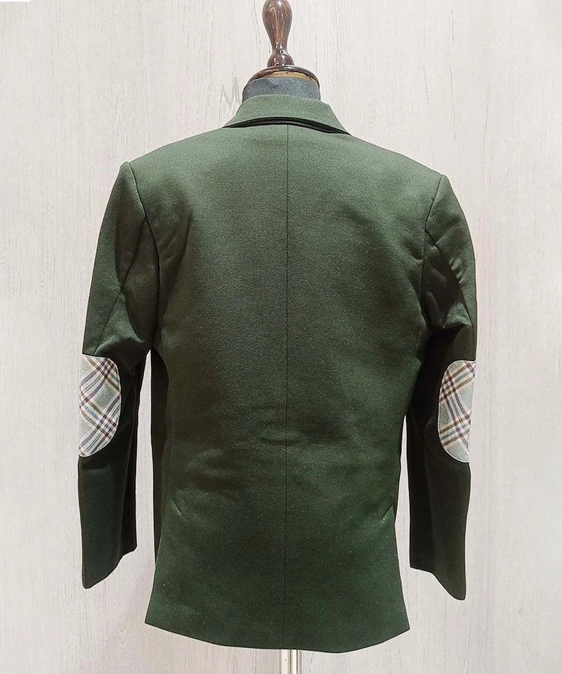back view of bottle green blazer set for boys 