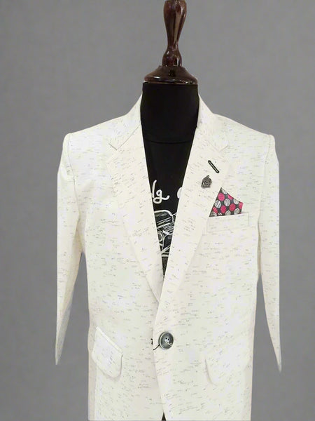 party wear textured cream blazer with t-shirt underneath for boys 