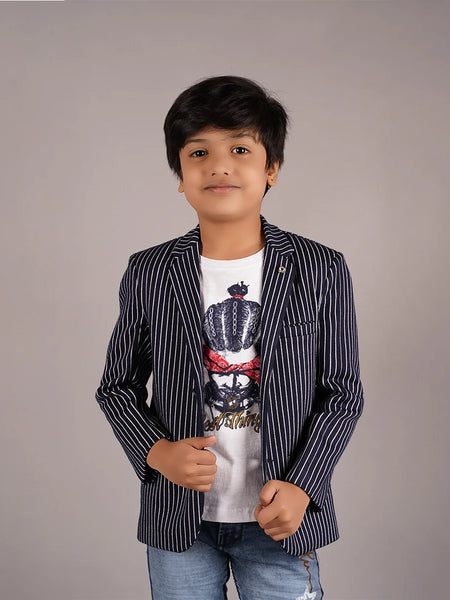 party wear navy striped blazer set for boys 