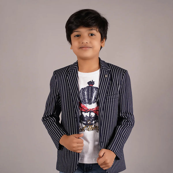 party wear navy striped blazer set for boys 