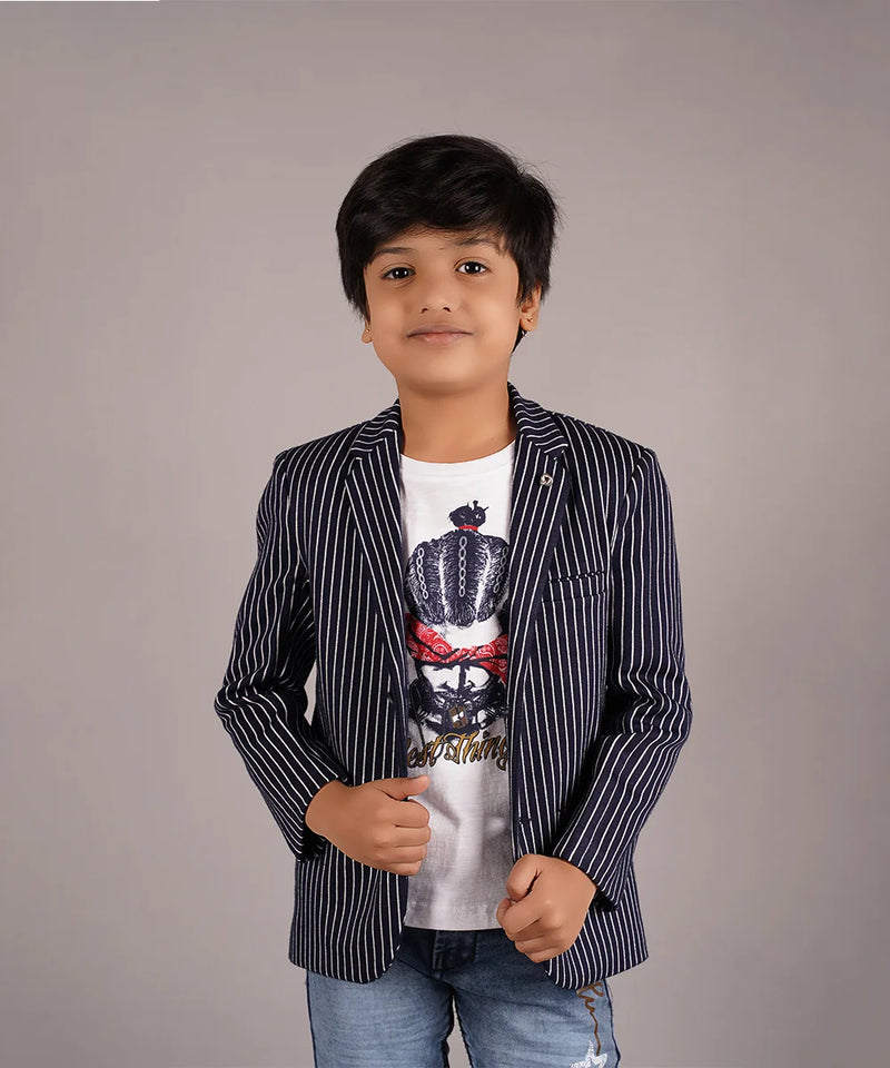 party wear navy striped blazer set for boys 