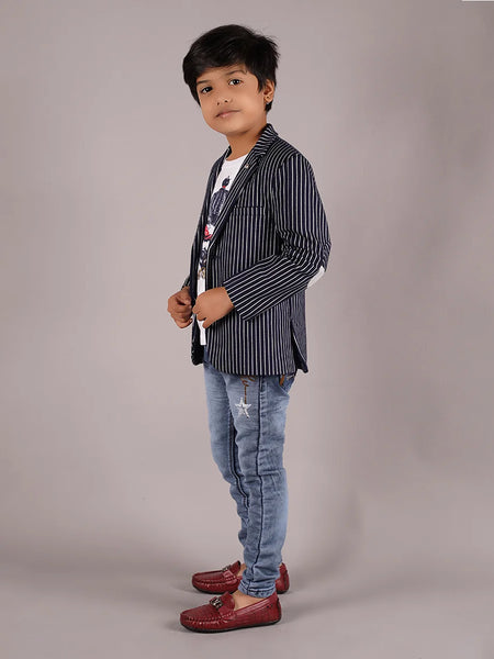 wedding wear navy striped blazer set for boys 