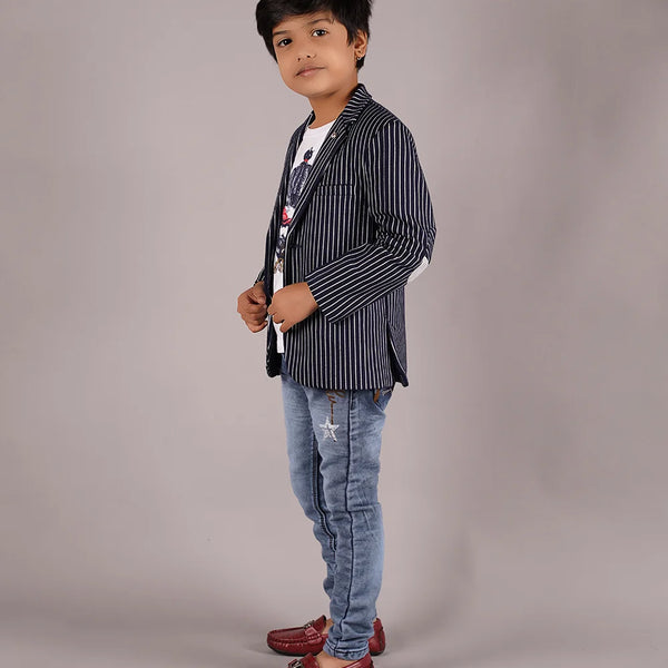 wedding wear navy striped blazer set for boys 