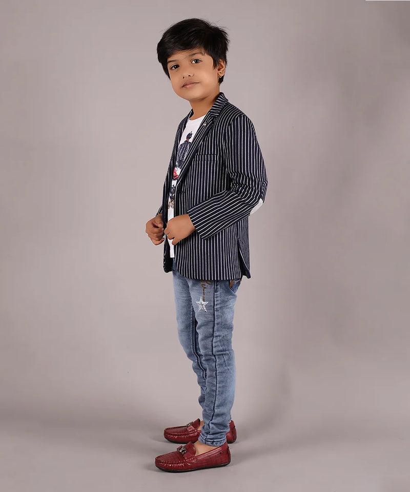 wedding wear navy striped blazer set for boys 