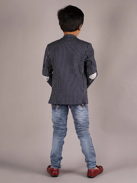 back view of navy striped blazer set for boys 