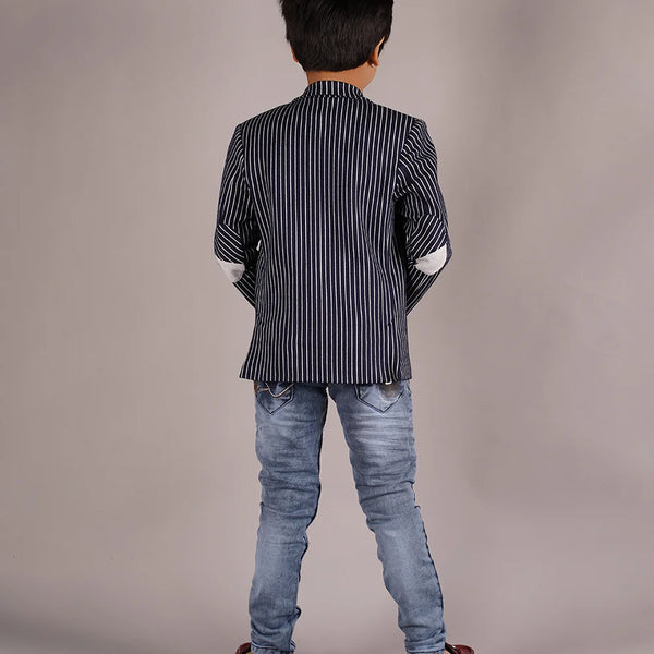 back view of navy striped blazer set for boys 