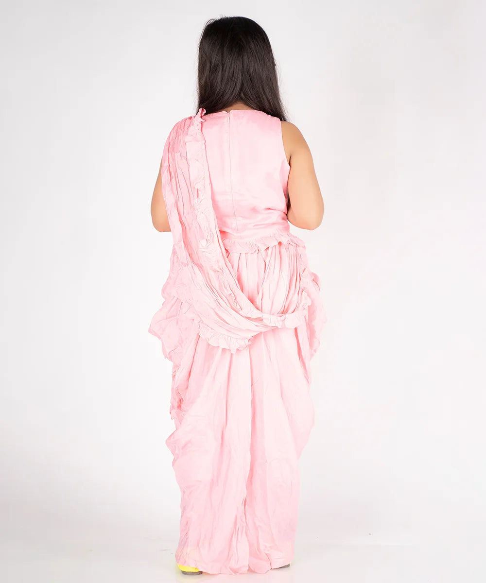 Pink Color Draped Dhoti Set for Party for Girls