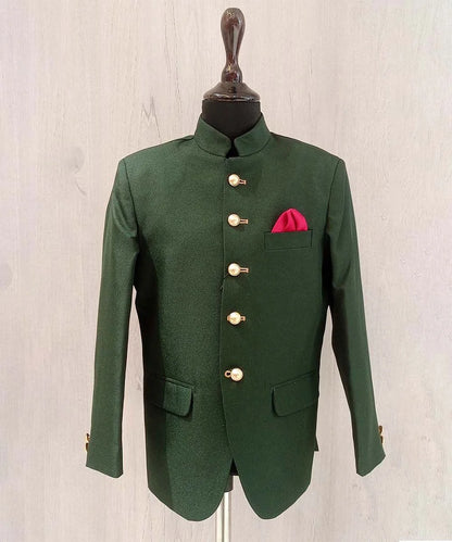 Pre-Order: Bottle Green Colored Jodhpuri Suit Set for Formal Occasions