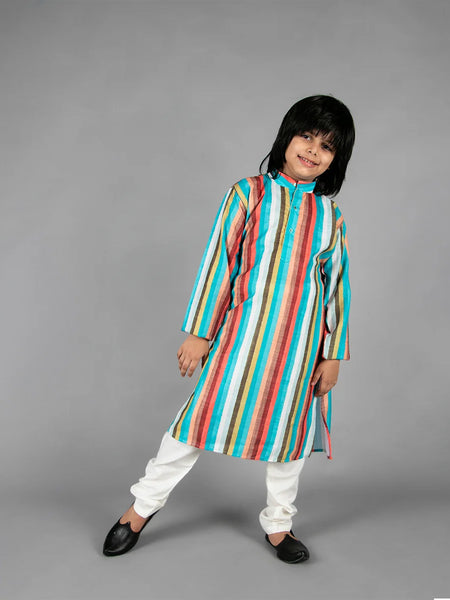 Multi-color Striped Kurta with Cream Pyjama for Haldi / Mehndi