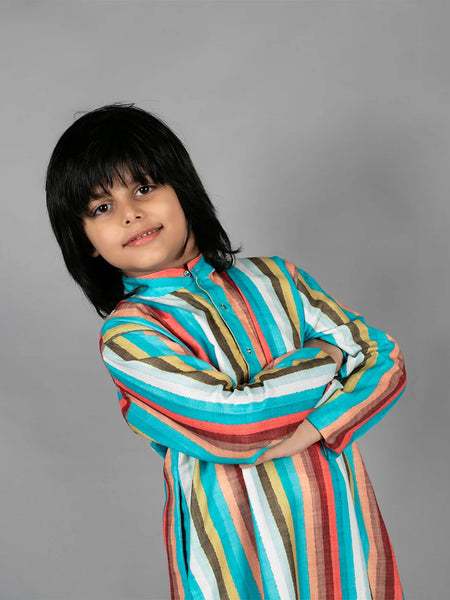 festive & wedding wear multicolour striped kurta set for boys 