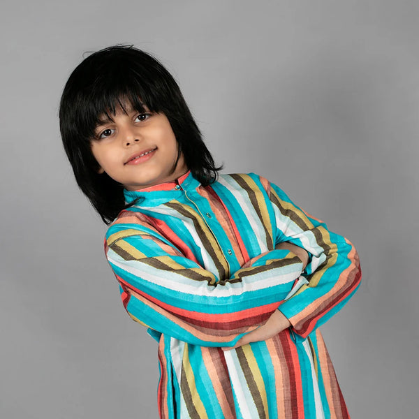 festive & wedding wear multicolour striped kurta set for boys 