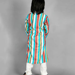 back view of multicolour striped kurta set for boys 