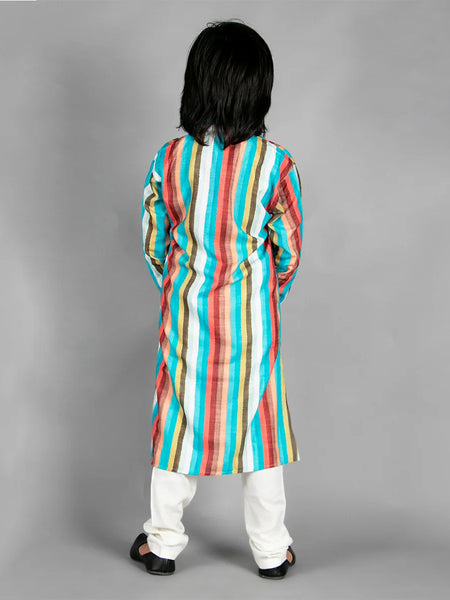 back view of multicolour striped kurta set for boys 