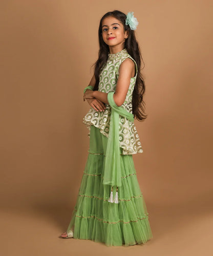 Pista Green Sharara Set for Party for 8 Year Girl