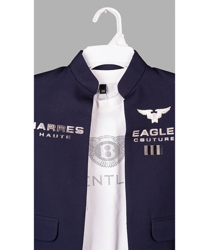 Navy Blue Color Jacket with White Round Neck T-Shirt