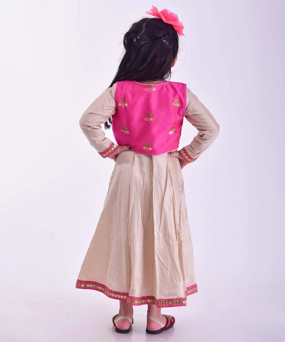 Beige and Rani Pink Colored Indian Party Dress