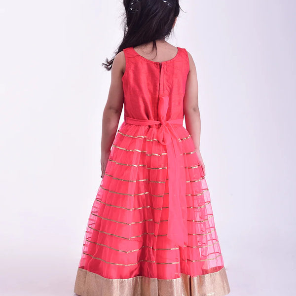 back view of red gown for girls