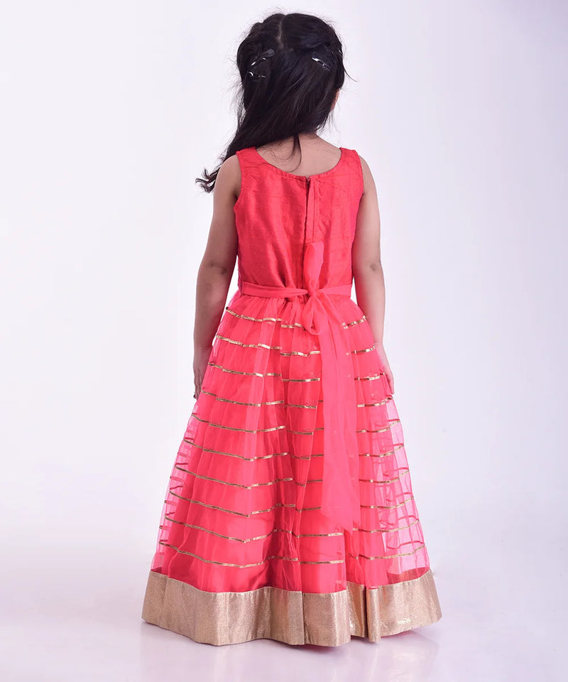 back view of red gown for girls