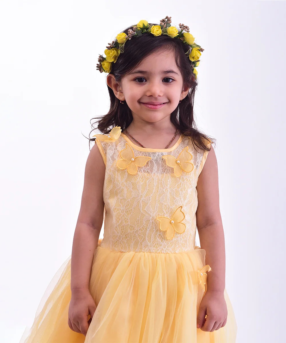Lemon Yellow Colored Frock for Girls