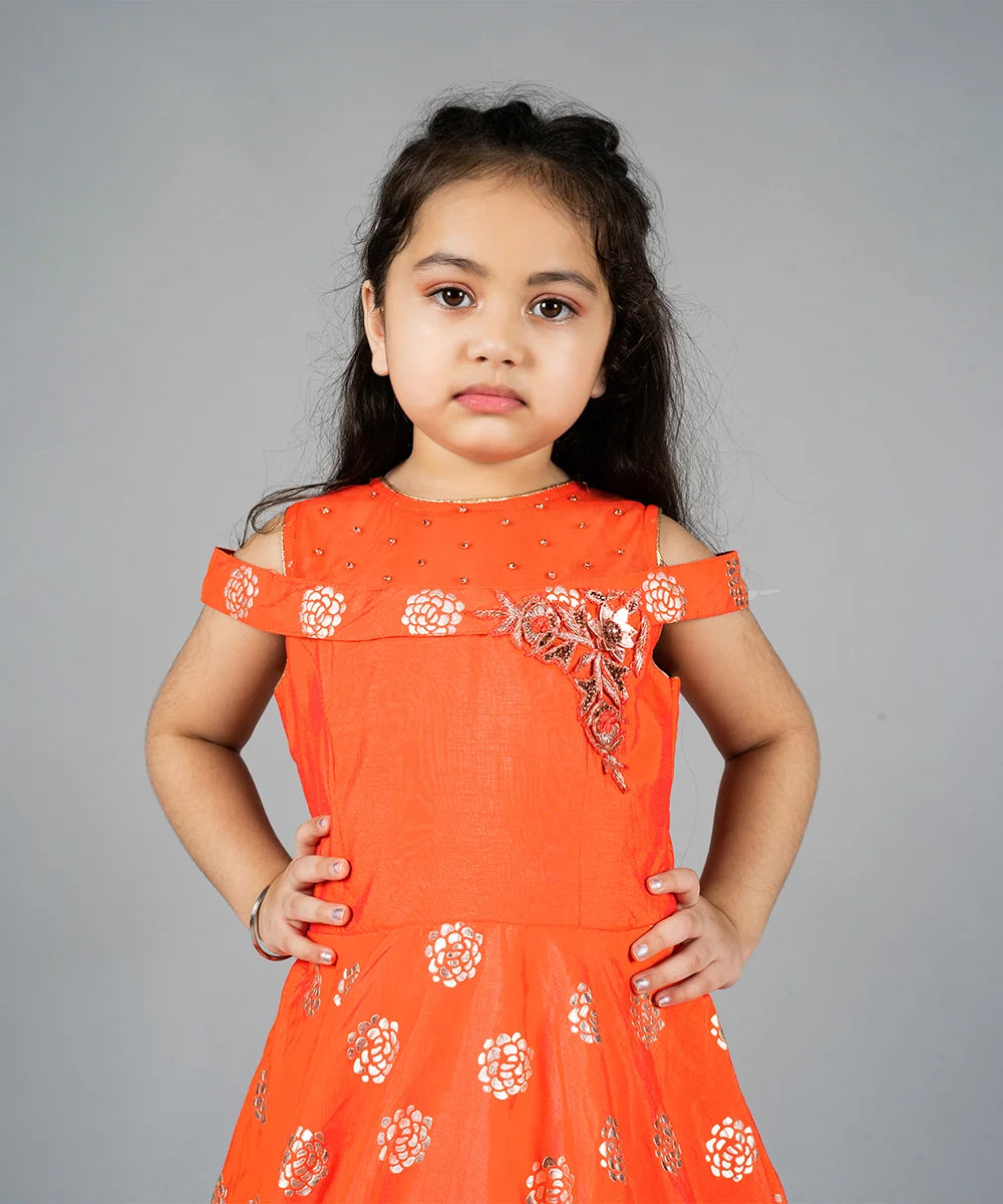 Orange Party Wear Gown for 5 Year Girl