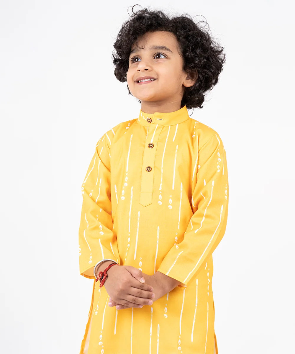 Yellow Printed Kurta Pyjama Set for Haldi for Wedding