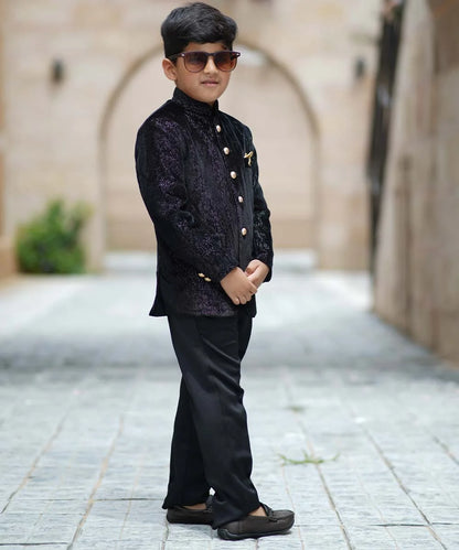 Pre-Order: Celebrity Style Black Jodhpuri Suit Set for Boys