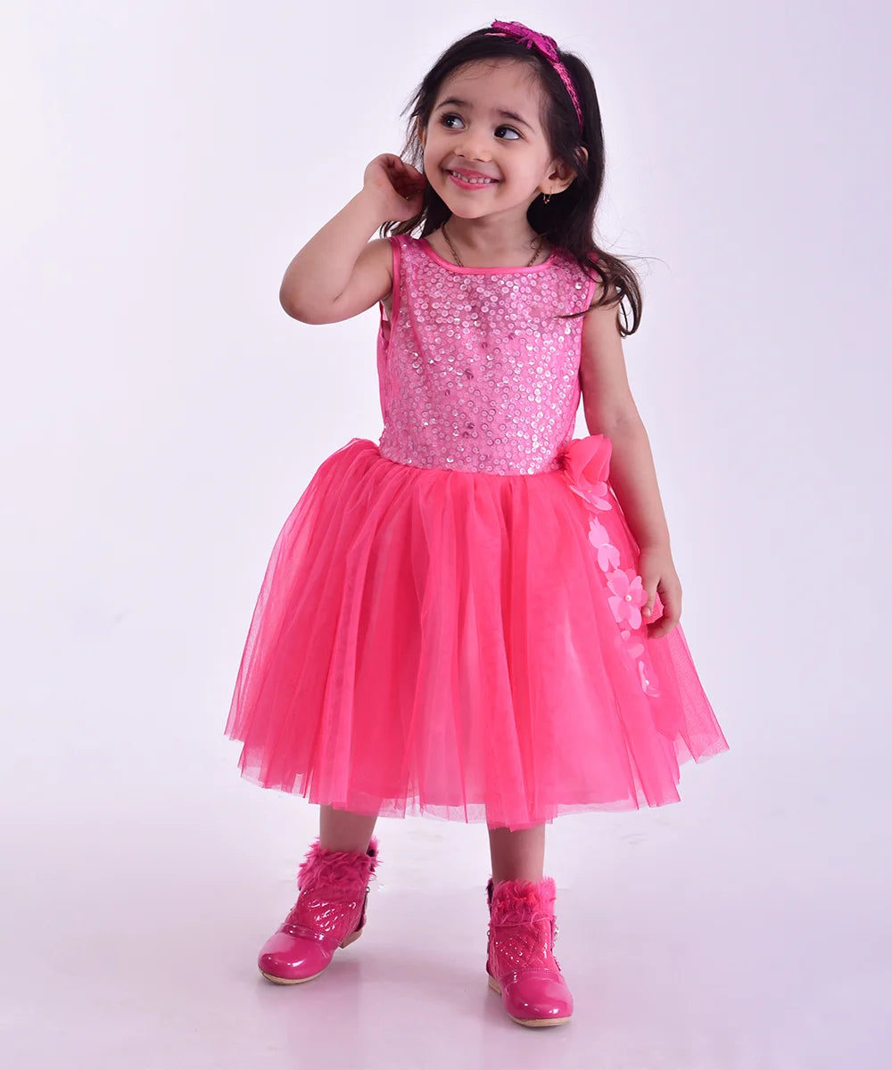 Pink Colored Frock for Party for Little Girl