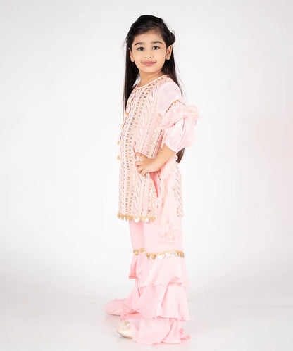 Pink Color Embroidered Sharara Set for 9 Year Girl