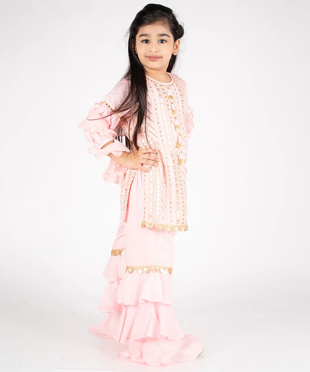 Pink Color Embroidered Sharara Set for 9 Year Girl
