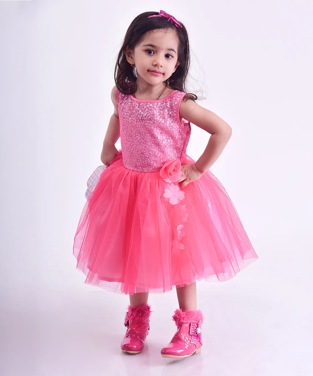 Pink Colored Frock for Party for Little Girl
