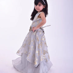 wedding wear printed grey full length gown for girls 