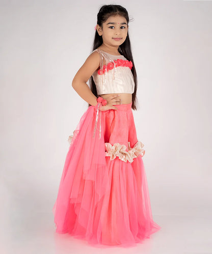 Neon Pink Color Party Lehenga for Girls for Wedding
