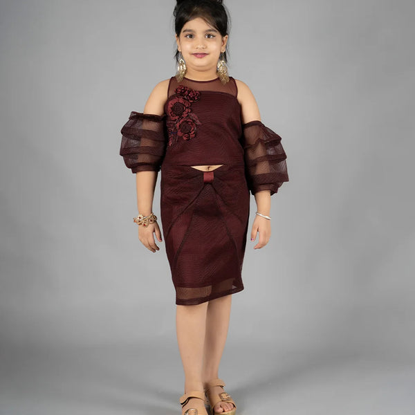 maroon party wear dress for girls 