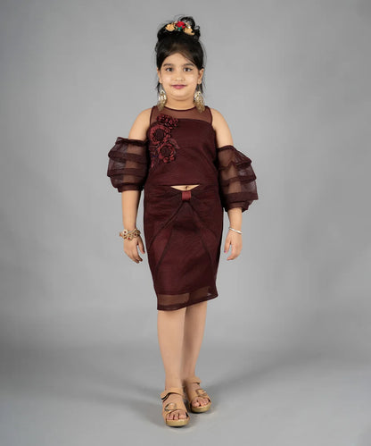 Maroon Colored Party Wear Dress for Girls