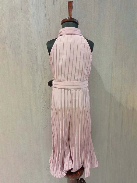 Light Pink Colored Striped Jumpsuit with Belt for Girl