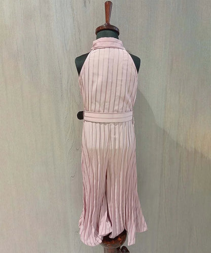 Light Pink Colored Striped Jumpsuit with Belt for Girl