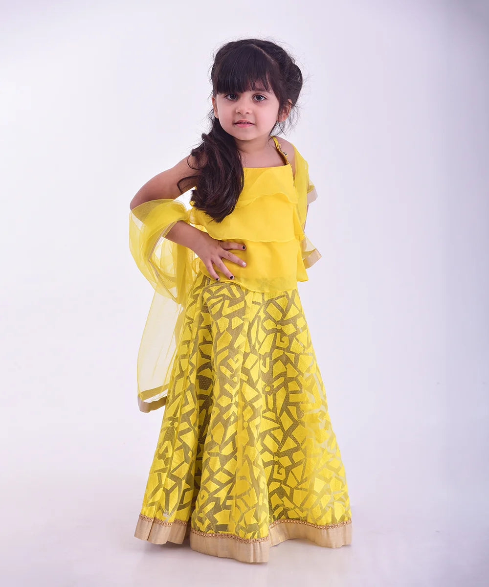Yellow Colored Party Wear Lehenga for Girls