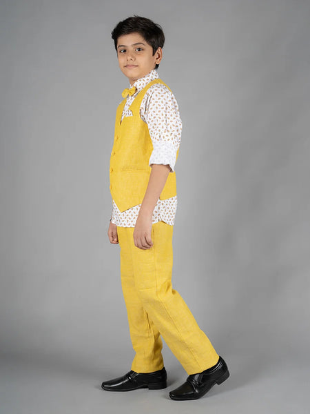 formal wear yellow waist coat suit set for boys 