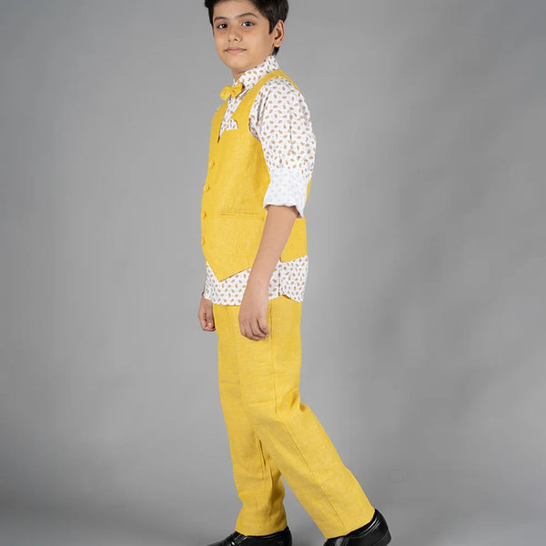 formal wear yellow waist coat suit set for boys 