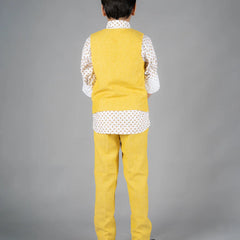 back view of yellow waist coat suit set for boys 