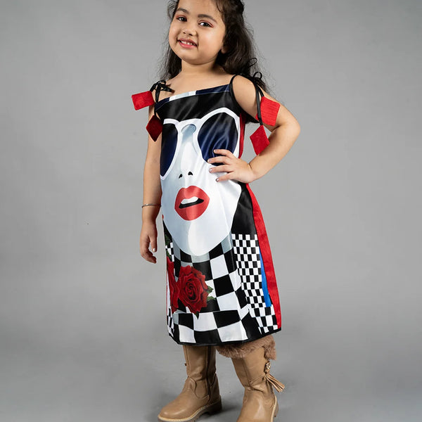  It is a multi Colored straight-fit digital print birthday girl frock that comes with a back zip closure for girls.
