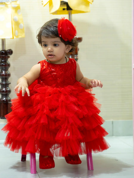Red Colored Ruffled Party Wear Frock for Girls